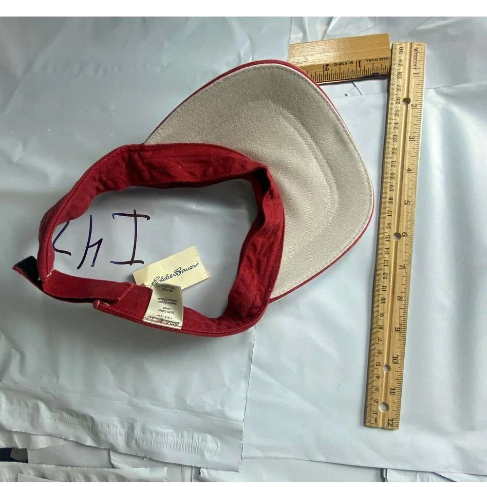 Eddie Bauer Canvas Cotton Twill Baseball Cap Hat Red‎ Tan Adjustable